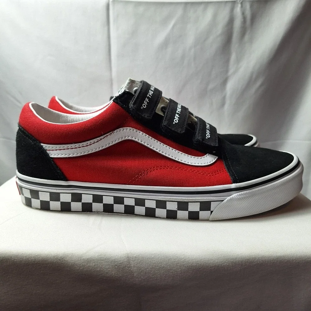 VANS Old Skool V 'Logo Pop' Sneaker Men/9 Wmn/10.5 Black/Red/White Check Skater